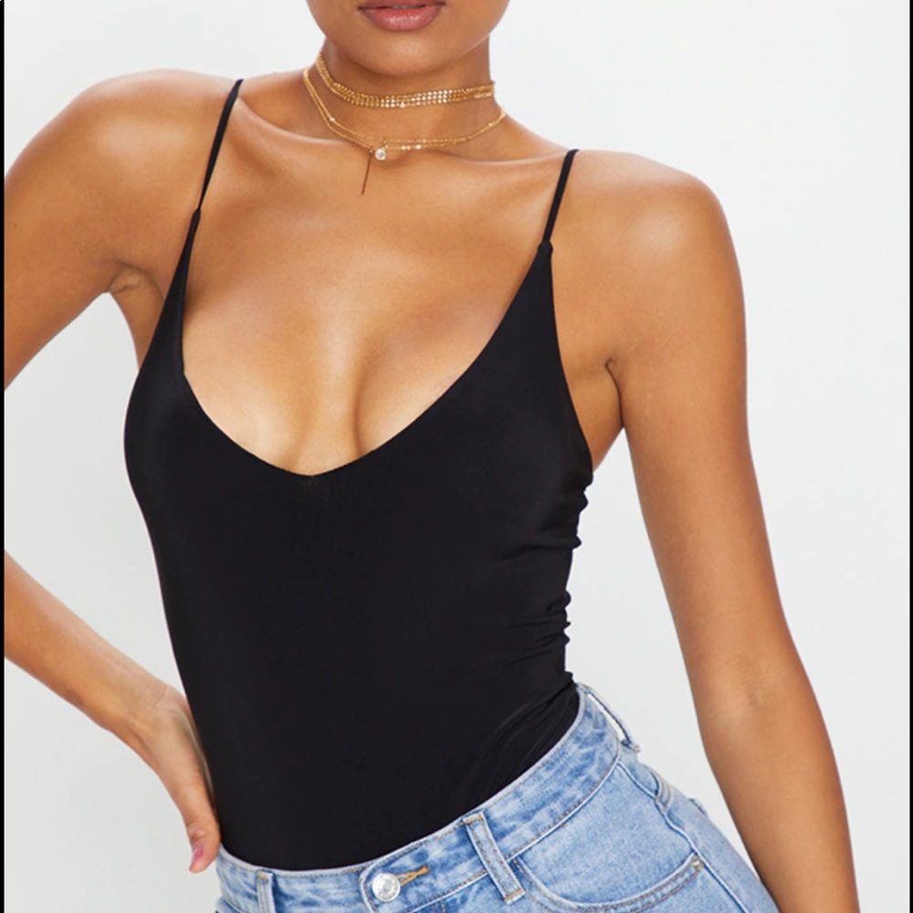 PLT black slinky spaghetti strap bodysuit